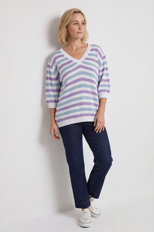 Gladys Stripe Knit Cotton Top Purple – image 1 of 6