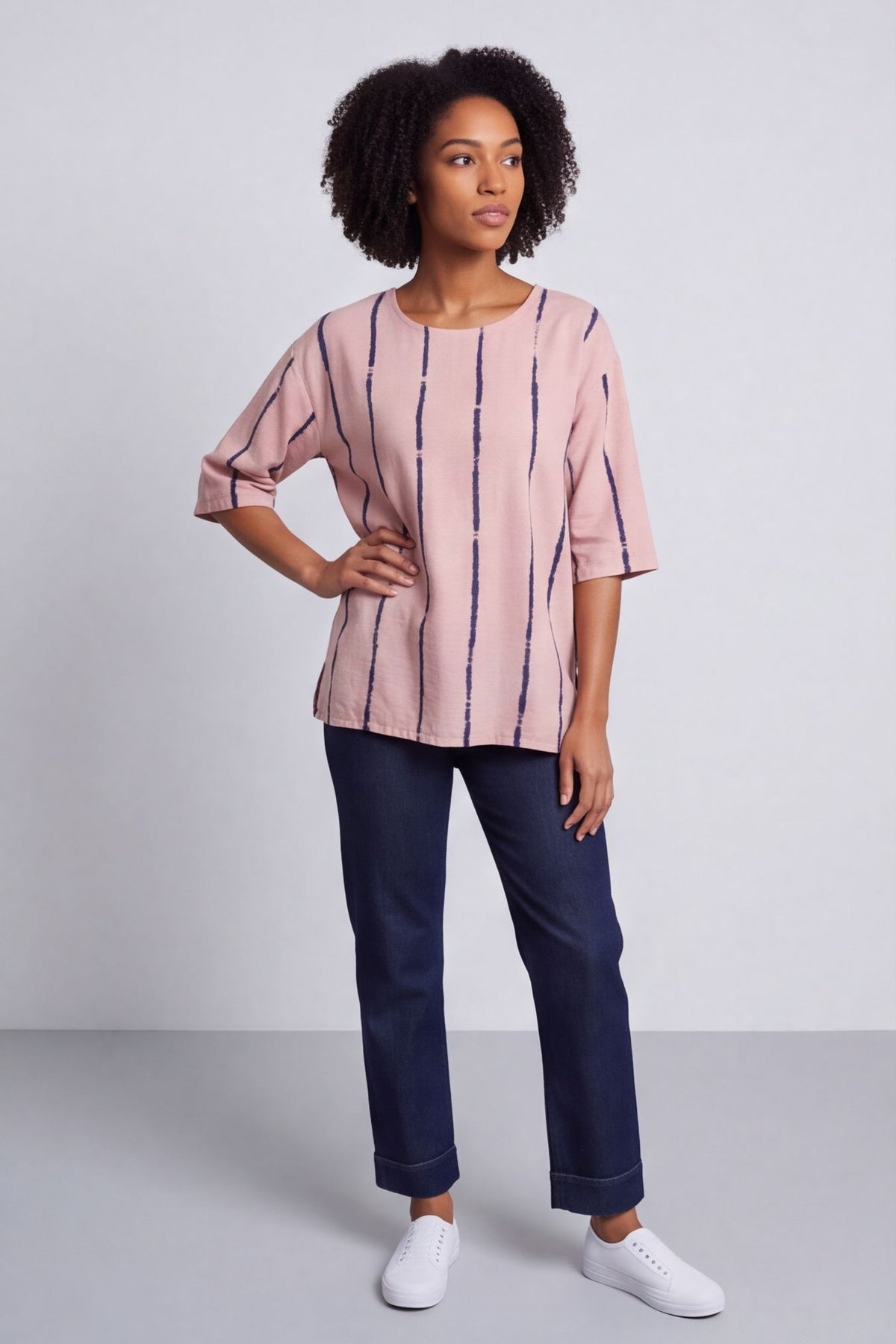 Kalia Stripe Linen Top Pink – image 1 of 6