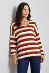 Kirsty Stripe V-Neck Knit Top Burnt Orange – image 1 of 6