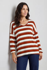 Kirsty Stripe V-Neck Knit Top Burnt Orange Burnt Orange - Kirsty Stripe V-Neck Knit Top Burnt Orange – image 1 of 6