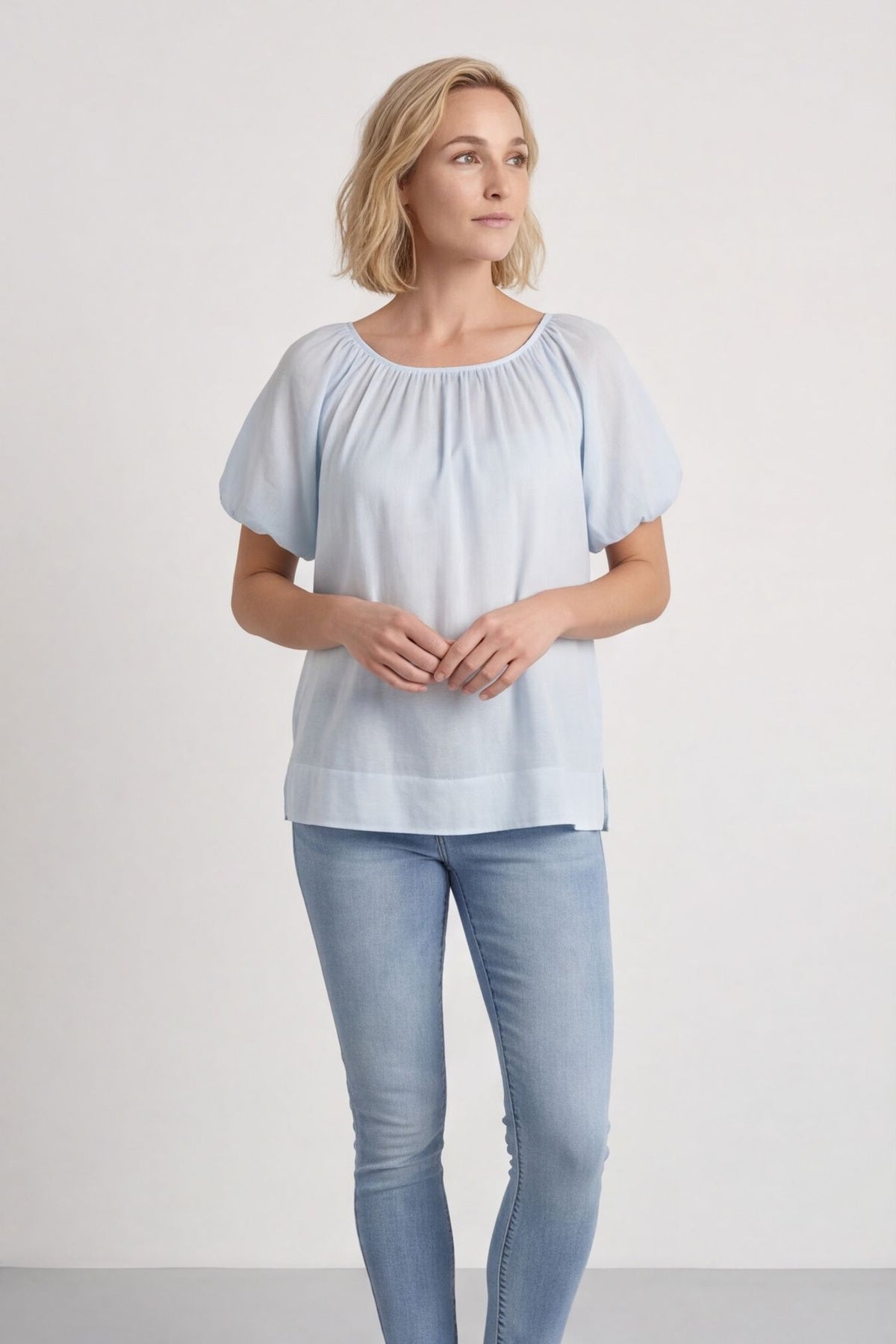 Bude Puff Sleeve Cotton Top Light Blue – image 1 of 6