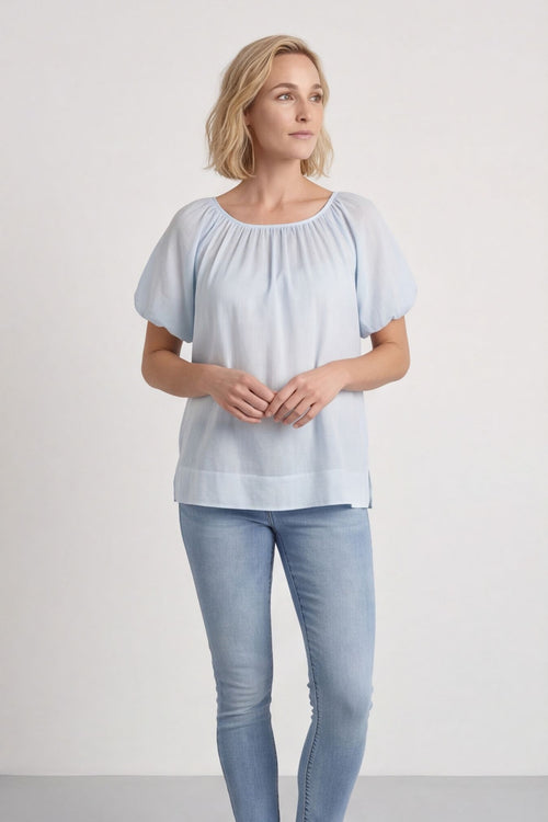 Bude Puff Sleeve Cotton Top Light Blue – image 1 of 6