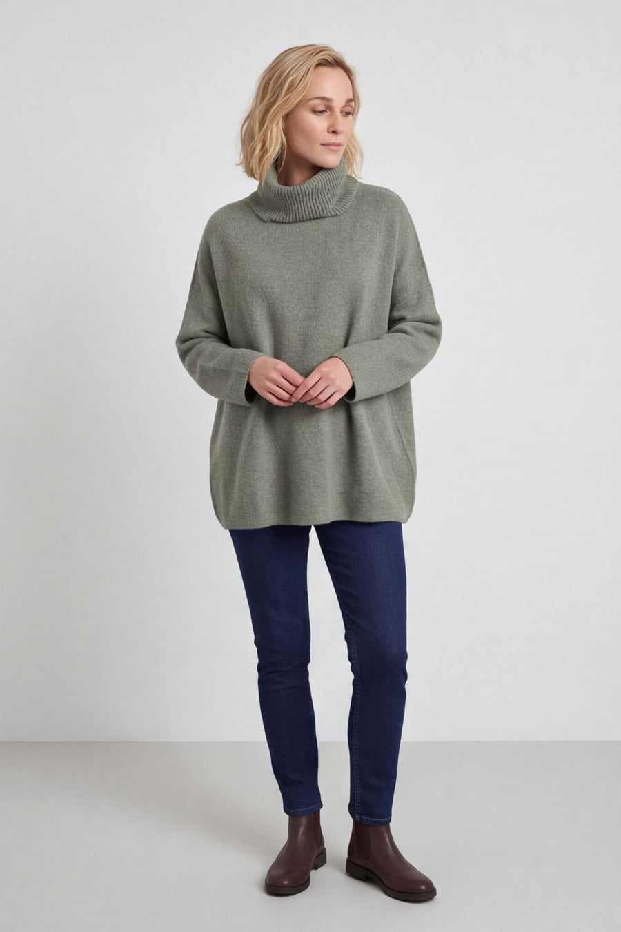Jude Polo Neck Knitted Jumper Khaki – image 1 of 6