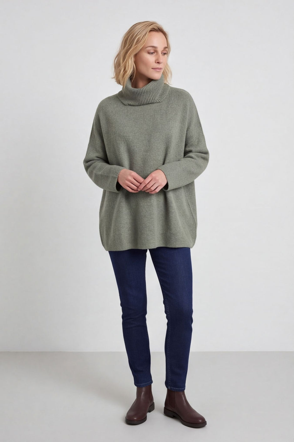 Jude Polo Neck Knitted Jumper Khaki – image 1 of 6