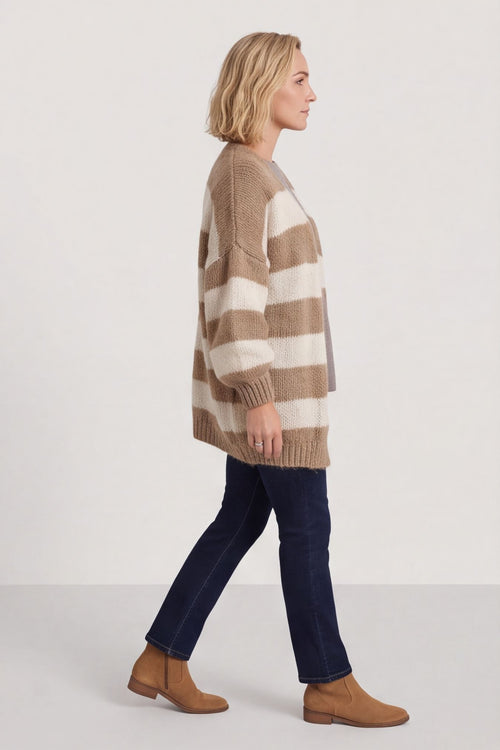 Kennedy Stripe Knitted Cardigan Camel – image 1 of 5