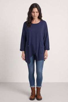Kelilah Pocket Cotton Top Navy – image 1 of 3