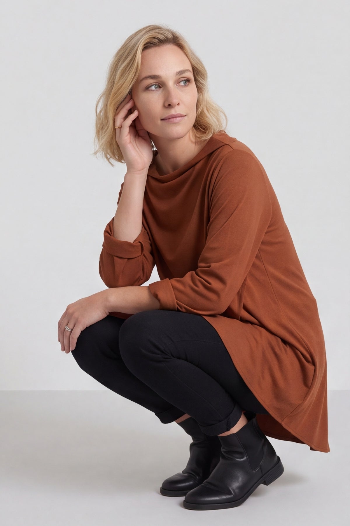 Nelle Cowl Cotton Top Nutmeg – image 1 of 5