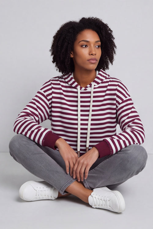 Selena Stripe Hooded Top Burgundy – image 1 of 6