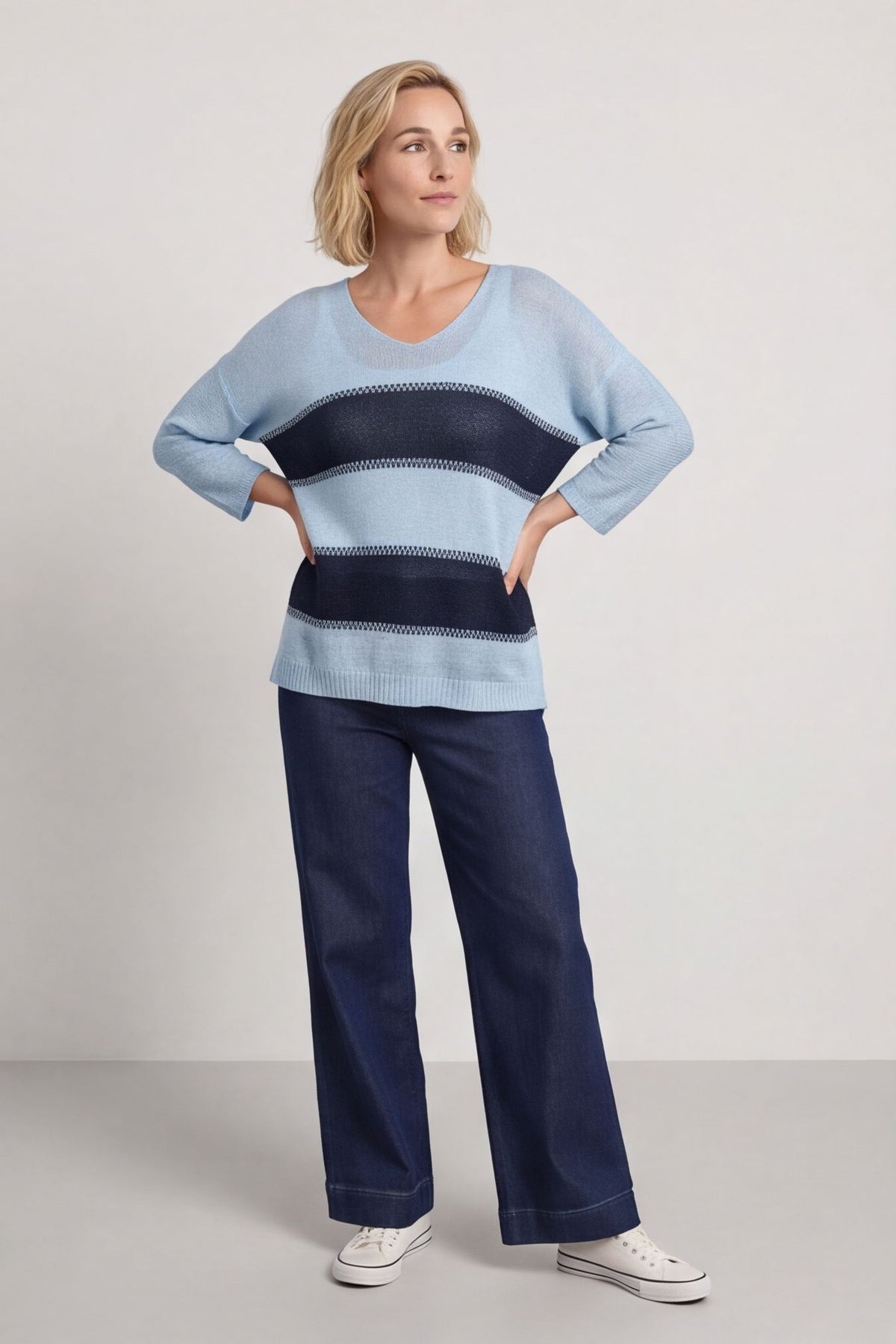 Davena Stripe Knit Top Blue