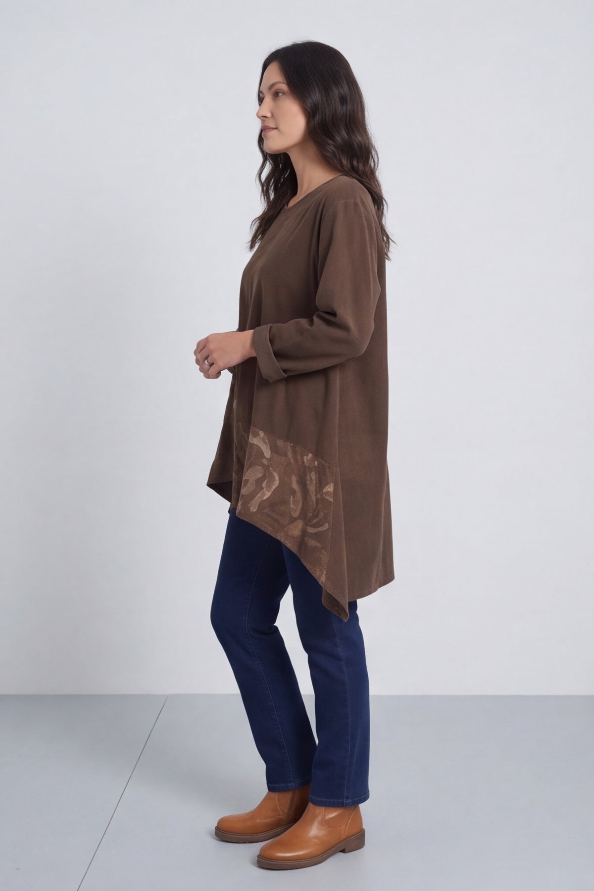 Berenice Print Detail Needlecord Top Nutmeg – image 1 of 6