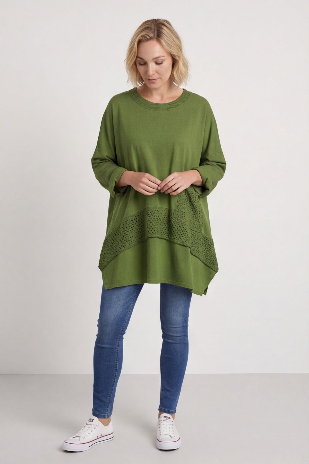 Mozelle Crochet Detail Cotton Top Olive – image 1 of 5