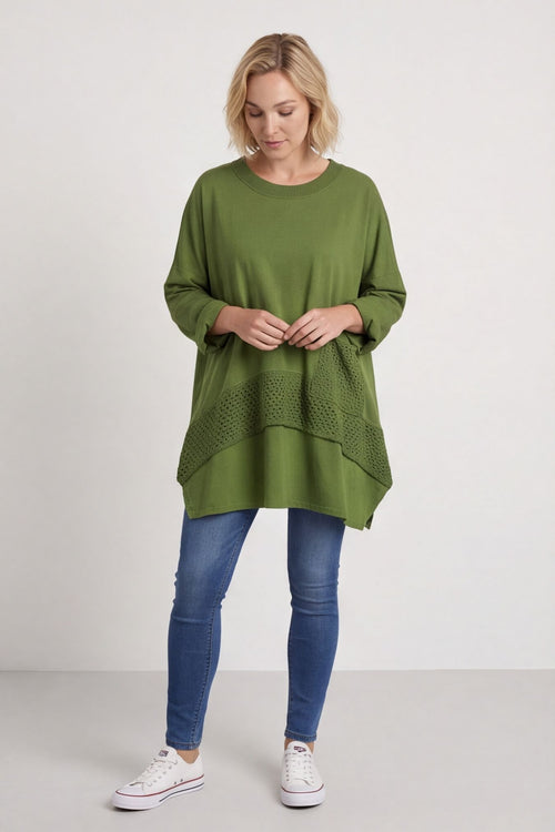 Mozelle Crochet Detail Cotton Top Olive – image 1 of 5