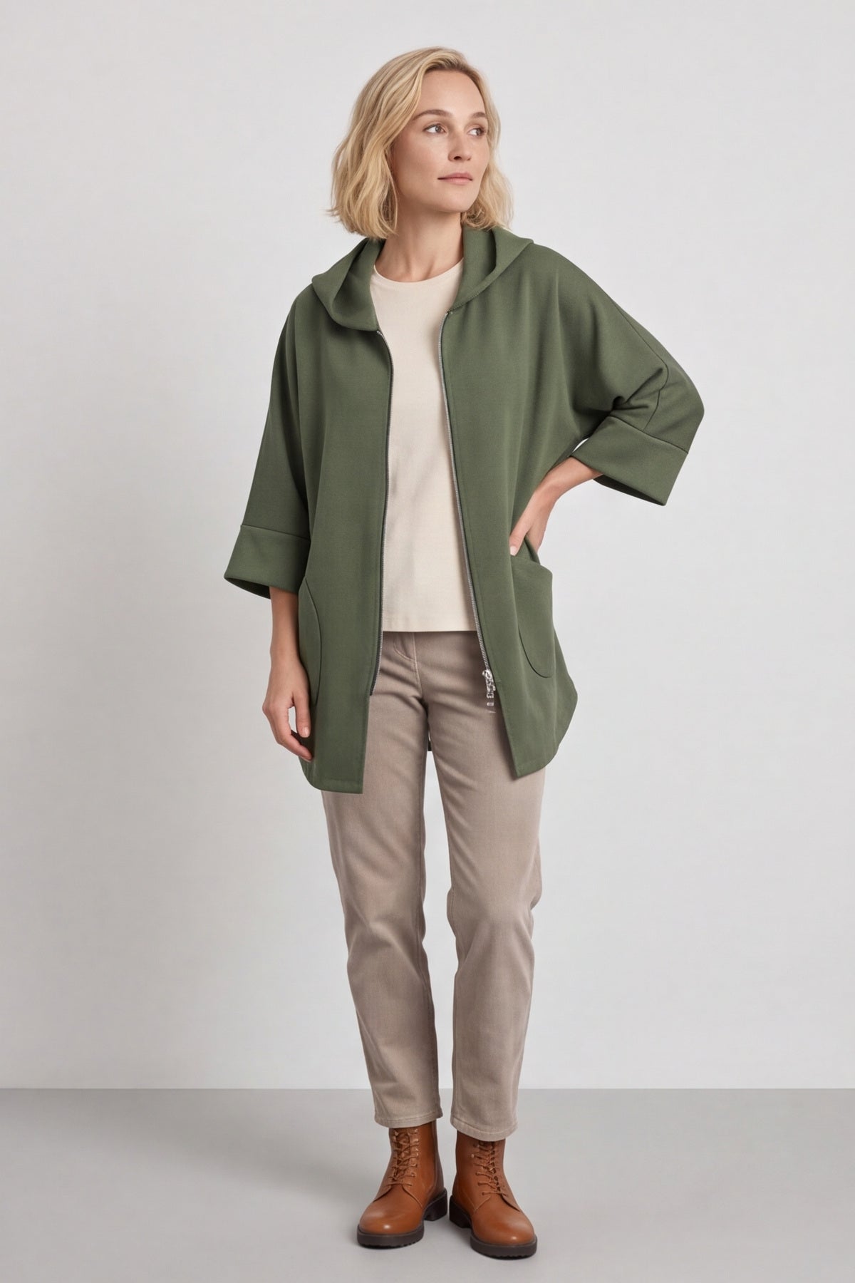 Marjorie Zip Hooded Jacket Khaki – image 1 of 6