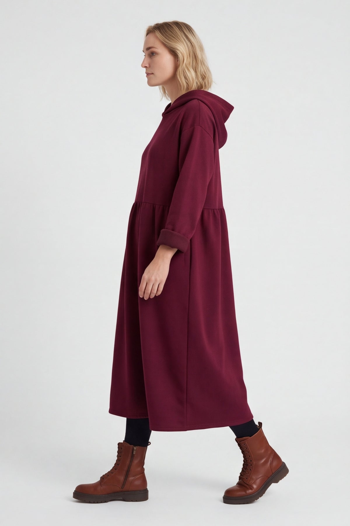 Saskia Hooded Dress Wine – image 1 of 5