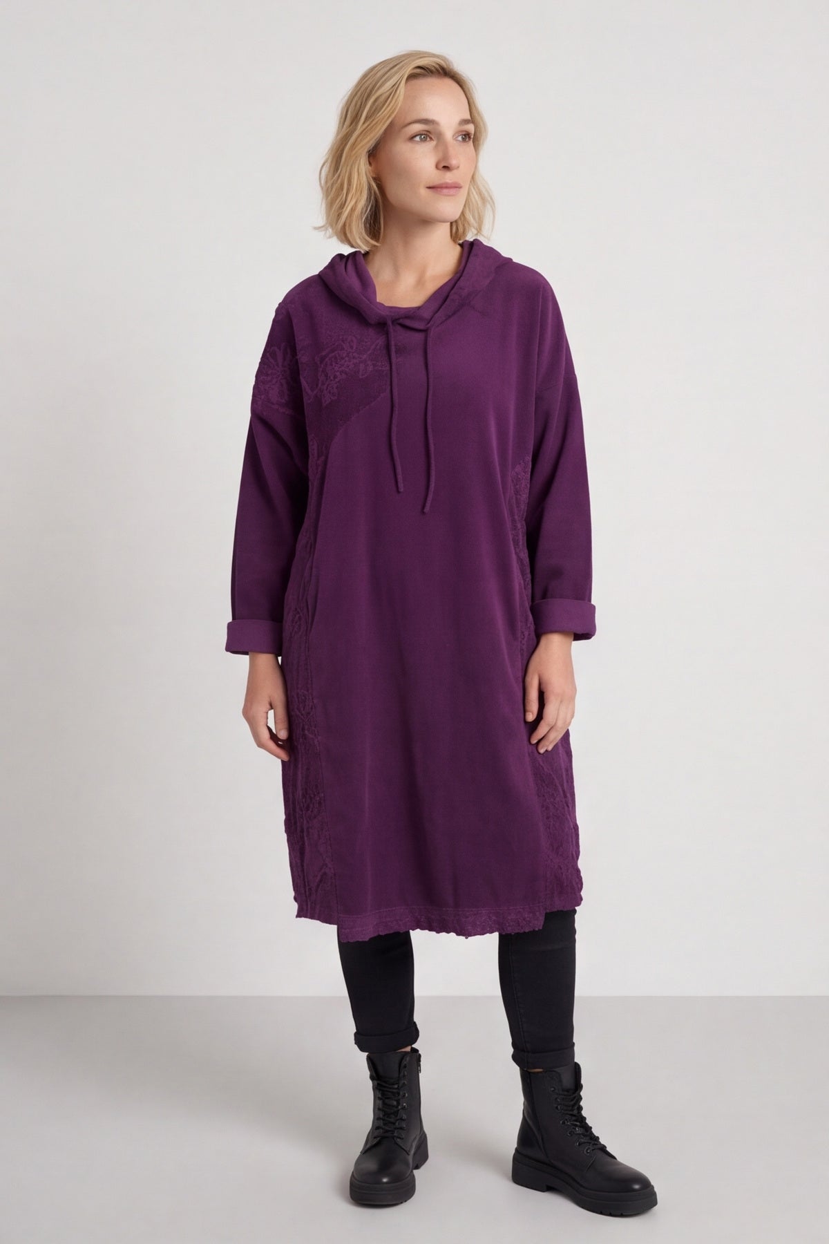 Devyn Hooded Needlecord Dress Purple – image 1 of 6