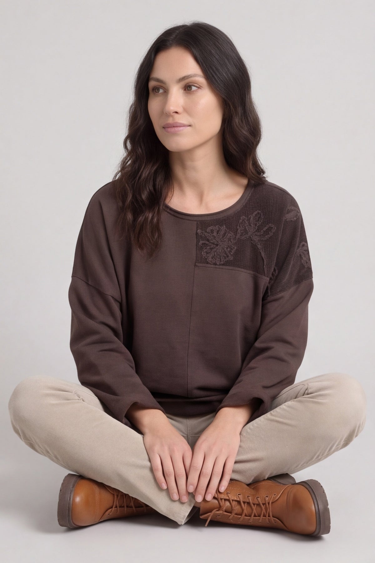 Louise Cord Patch Cotton Top Cocoa – image 1 of 6