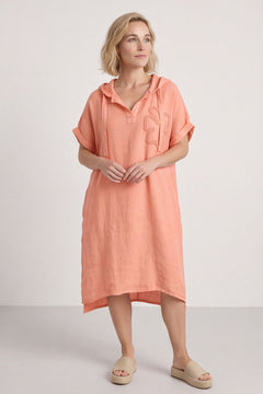 Carlina Hooded Flower Detail Linen Dress Orange – image 1 of 6