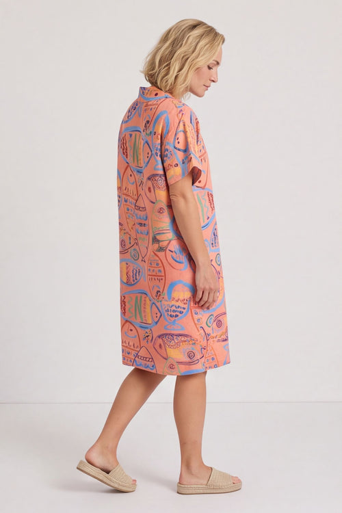 Naida Print Button Tunic Orange – image 1 of 6