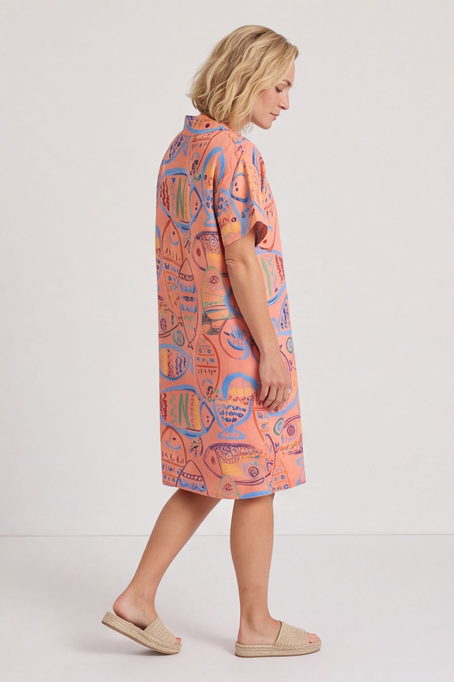 Naida Print Button Tunic Orange – image 1 of 6