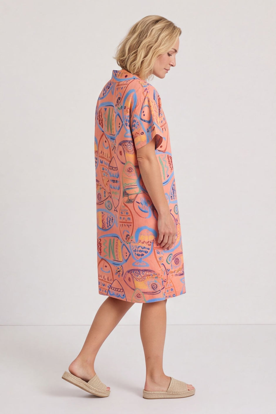 Naida Print Button Tunic Orange – image 1 of 6