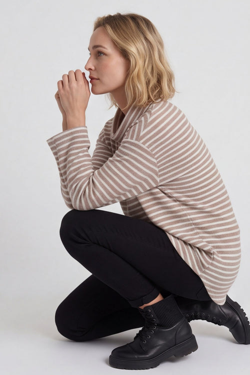 Dortha Stripe Cowl Knit Top Mocha – image 1 of 6