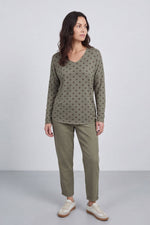 Lola Relaxed Polka Dot V-Neck Top Khaki - Lola Relaxed Polka Dot V-Neck Top – image 1 of 6