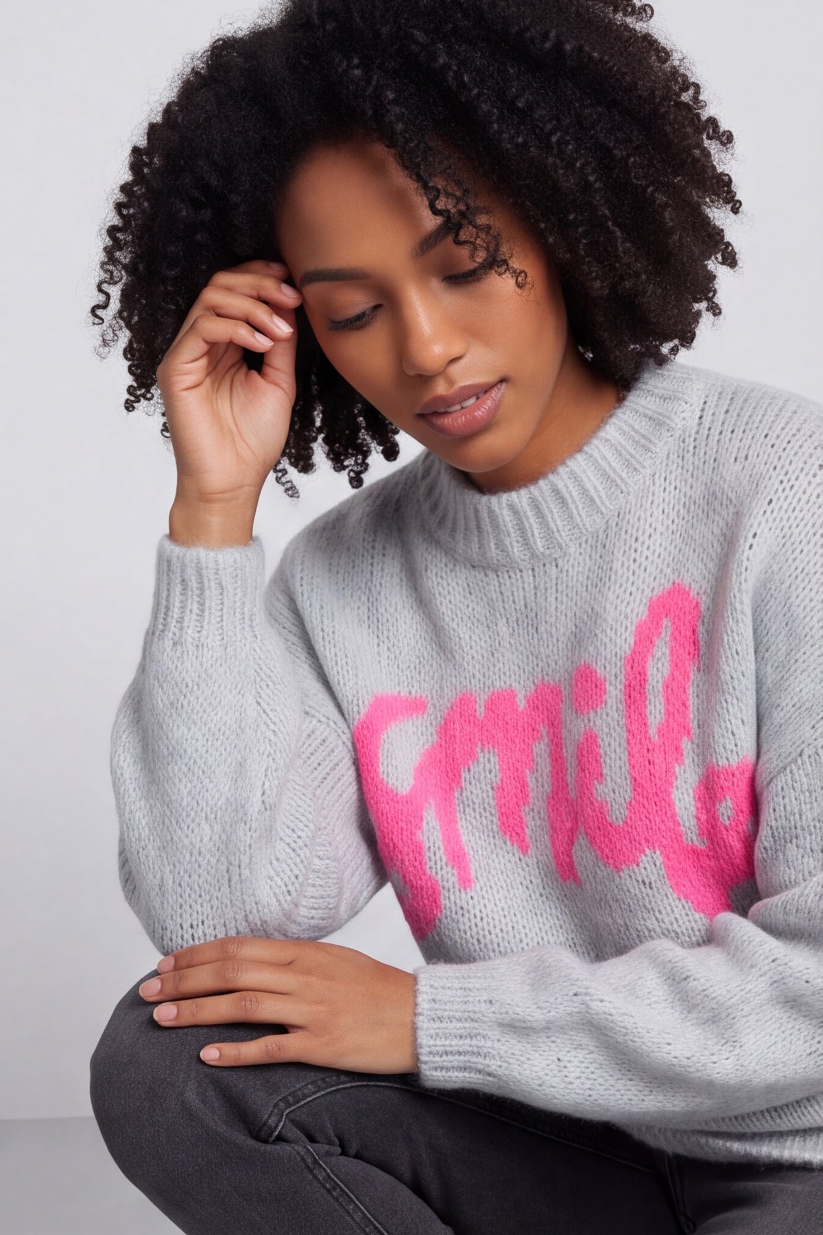 Smile Knitted Jumper Grey – image 1 of 6