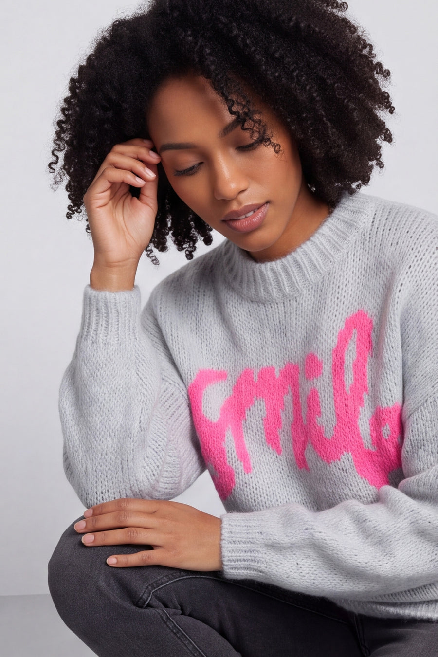 Smile Knitted Jumper Grey – image 1 of 6