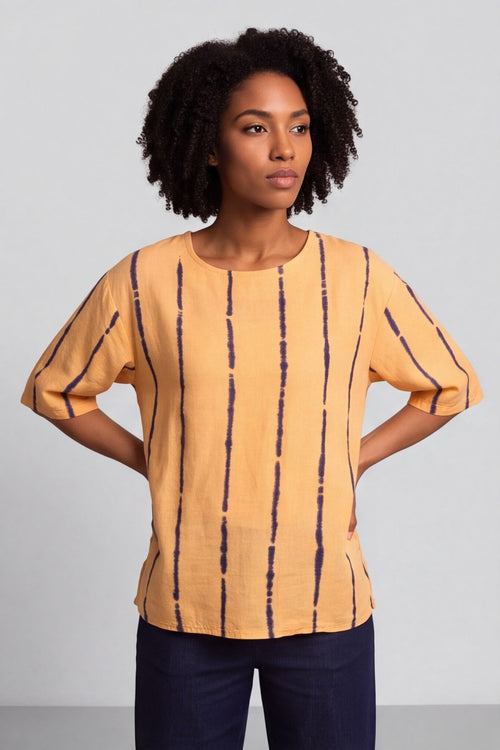Kalia Stripe Linen Top Orange – image 1 of 4