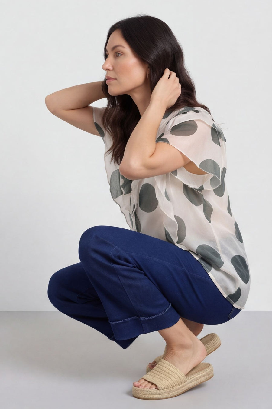 Skye Spot Print Frill Shirt Khaki – image 1 of 4