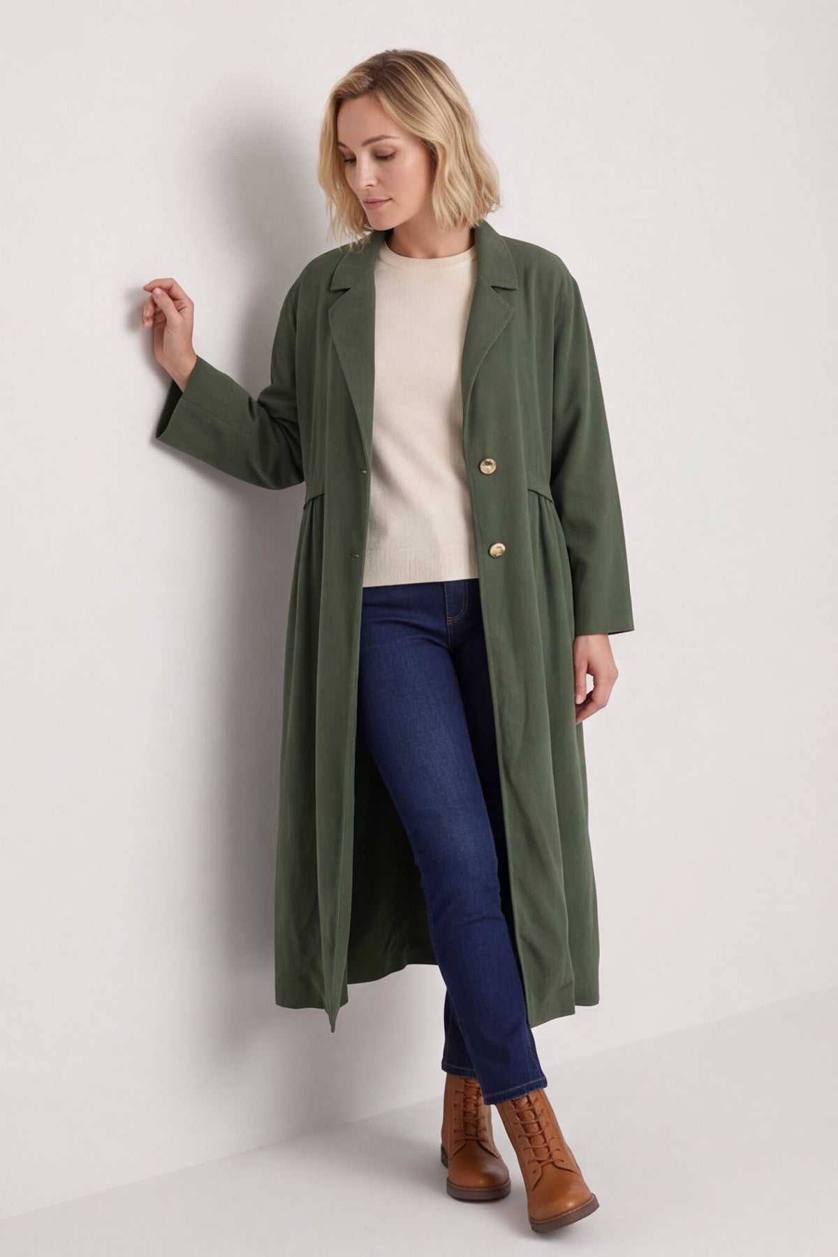 Meryl Long Needlecord Jacket Khaki – image 1 of 5