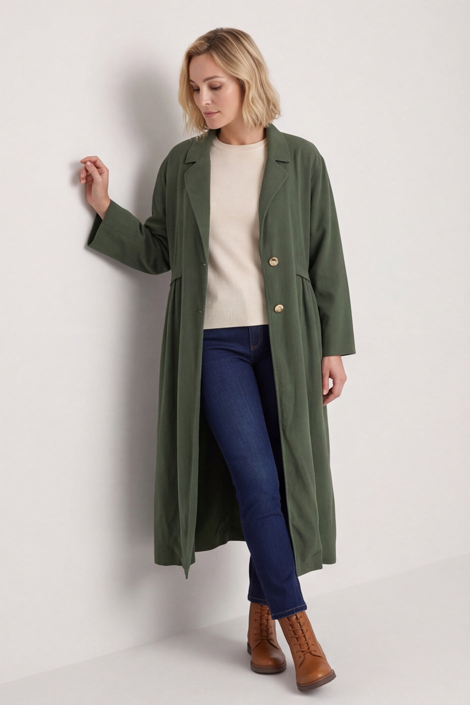 Meryl Long Needlecord Jacket Khaki – image 1 of 5
