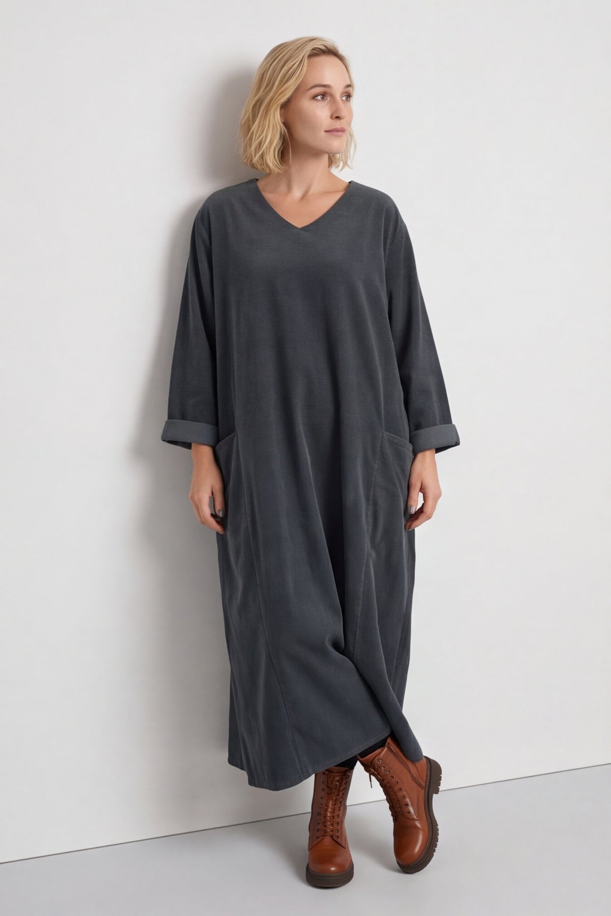 Cerys Cord Pocket Dress Charcoal – image 1 of 6