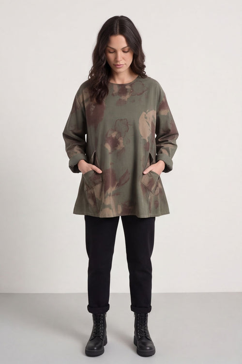 Rachel Print Needlecord Top Khaki – image 1 of 6