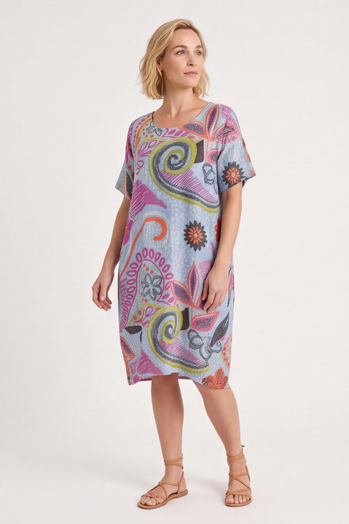 Aurora Leaf Linen Shift Dress – image 1 of 5