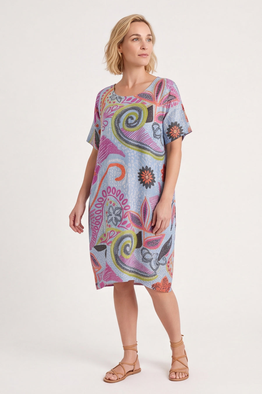 Aurora Leaf Linen Shift Dress – image 1 of 5