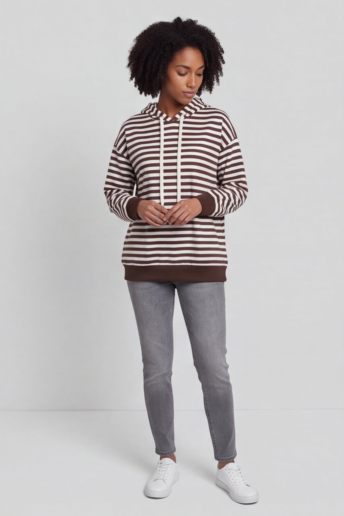 Selena Stripe Hooded Top Cocoa – image 1 of 6
