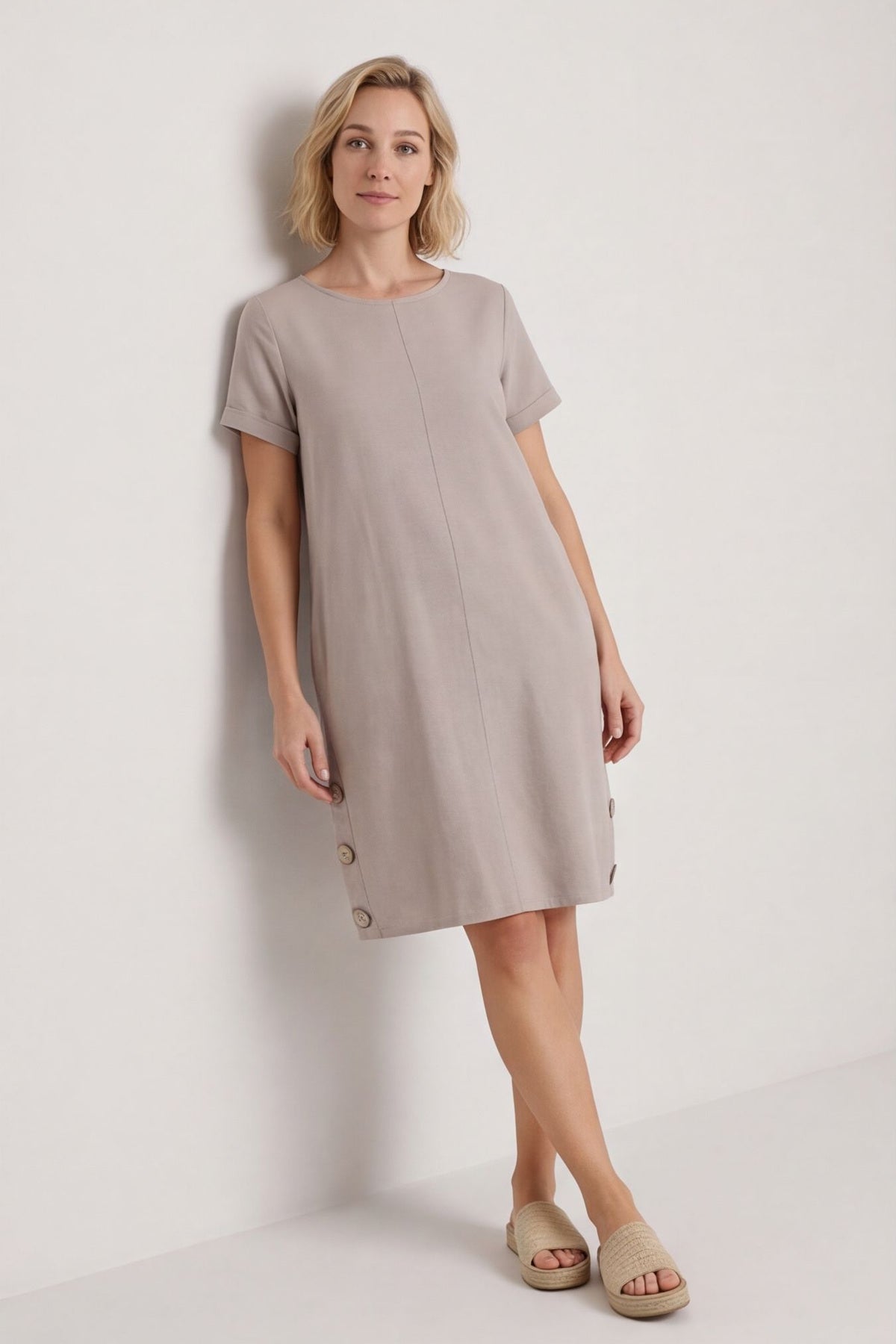 Joyce Button Linen Dress Mocha – image 1 of 6