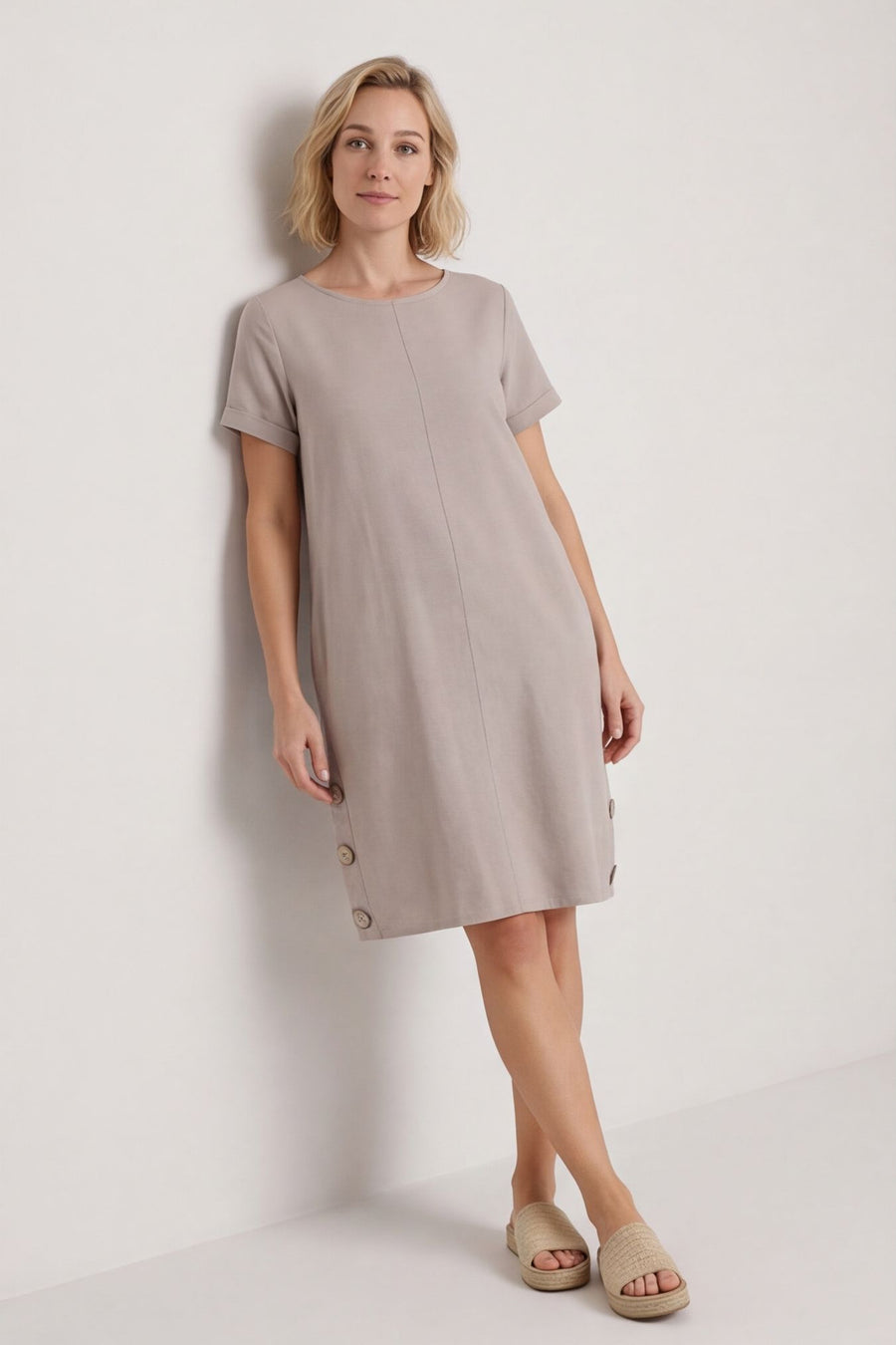 Joyce Button Linen Dress Mocha – image 1 of 6