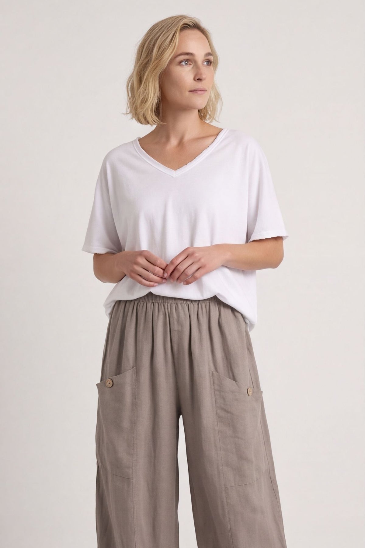 Clarisse Button Pocket Linen Trousers Mocha – image 1 of 4