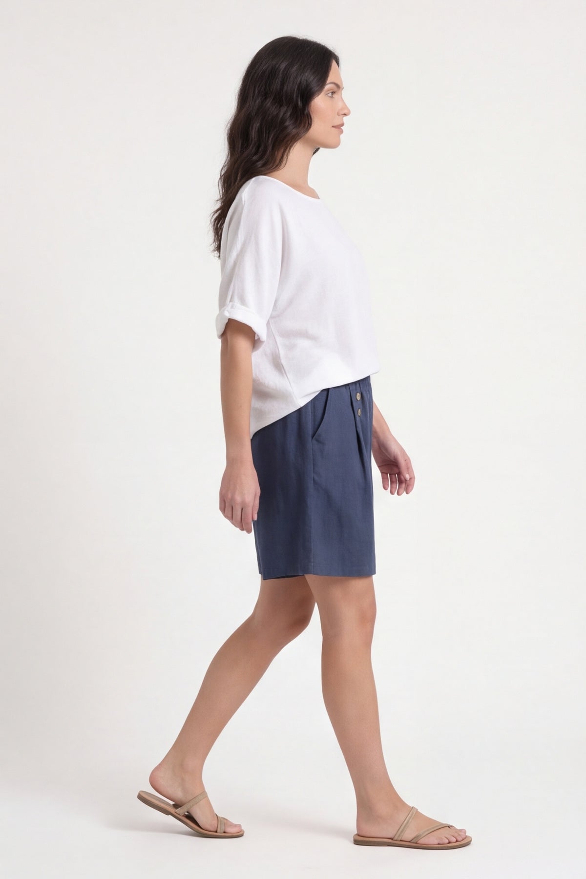 Arielle Linen Blend Shorts Navy – image 1 of 6