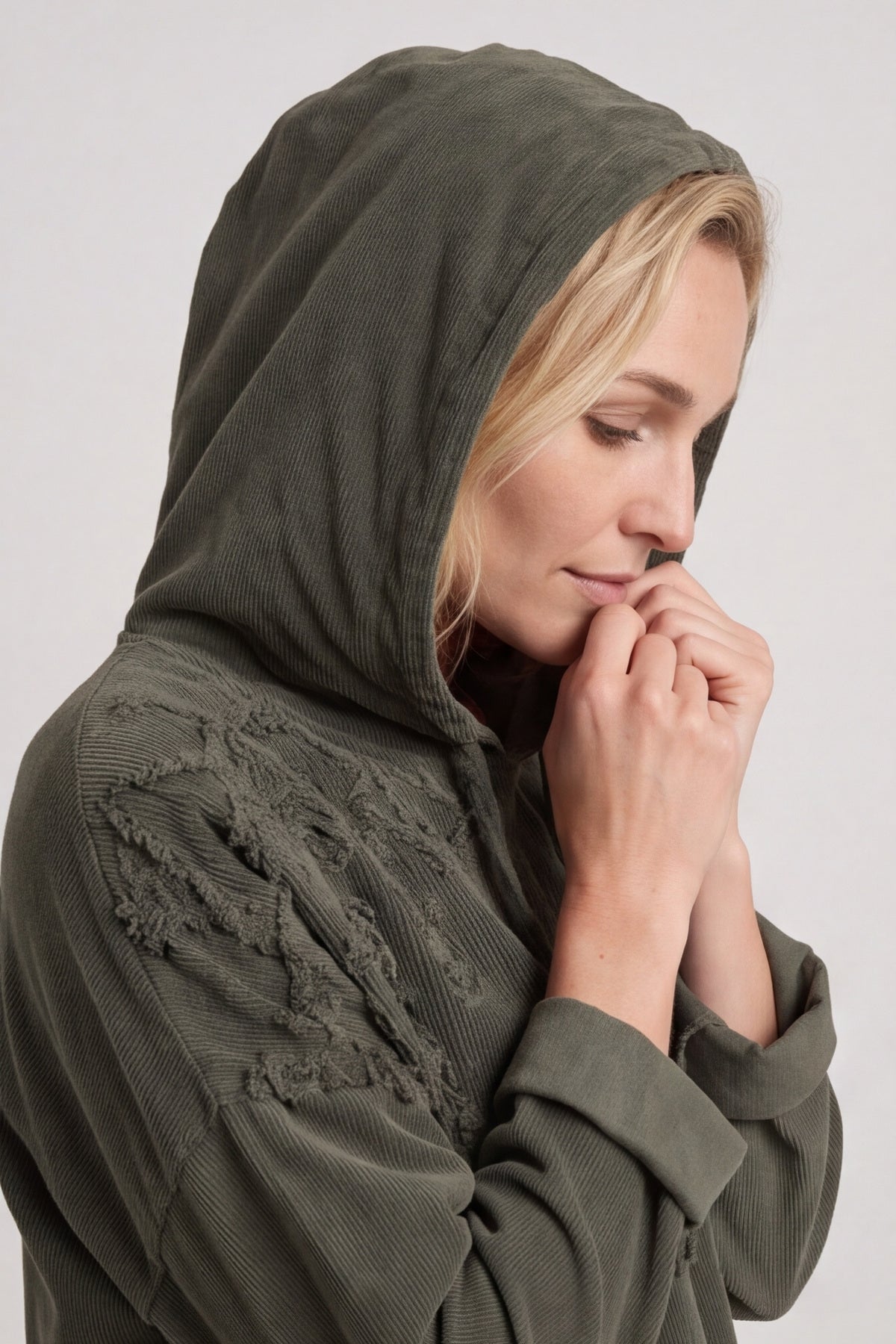 Devyn Hooded Needlecord Dress Khaki – image 1 of 6