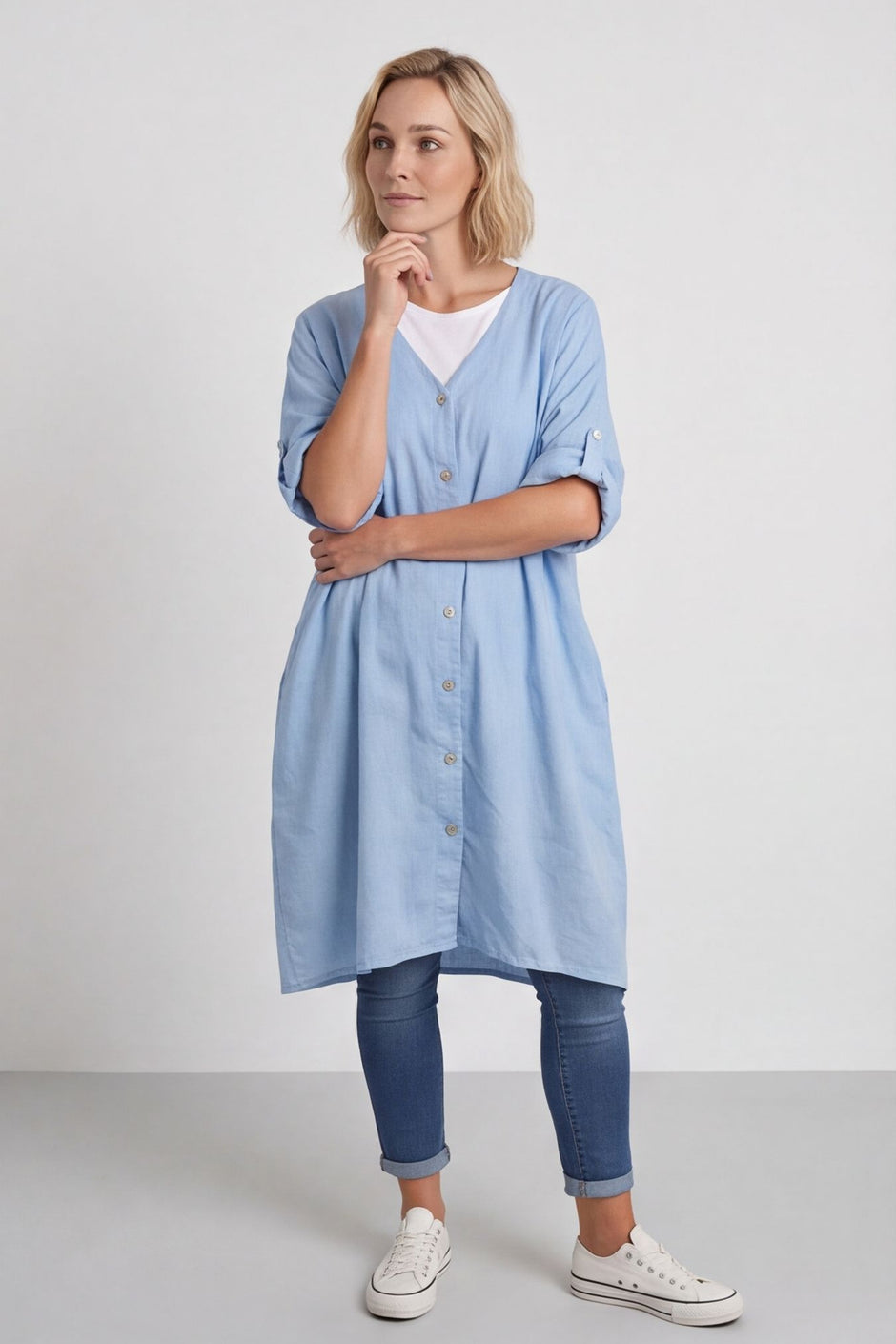 Alicia Button Linen Jacket Light Blue – image 1 of 4
