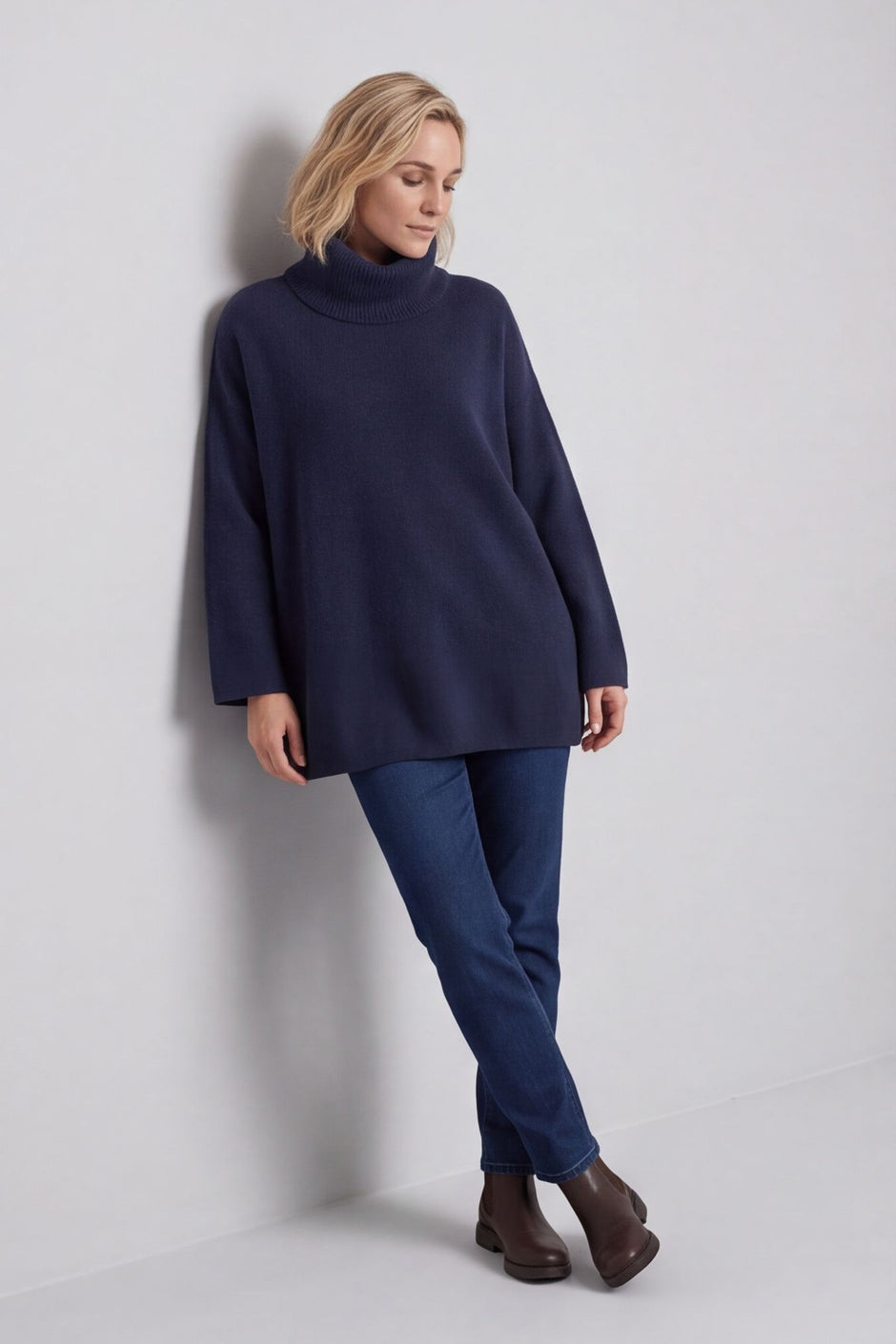 Jude Polo Neck Knitted Jumper Navy – image 1 of 6
