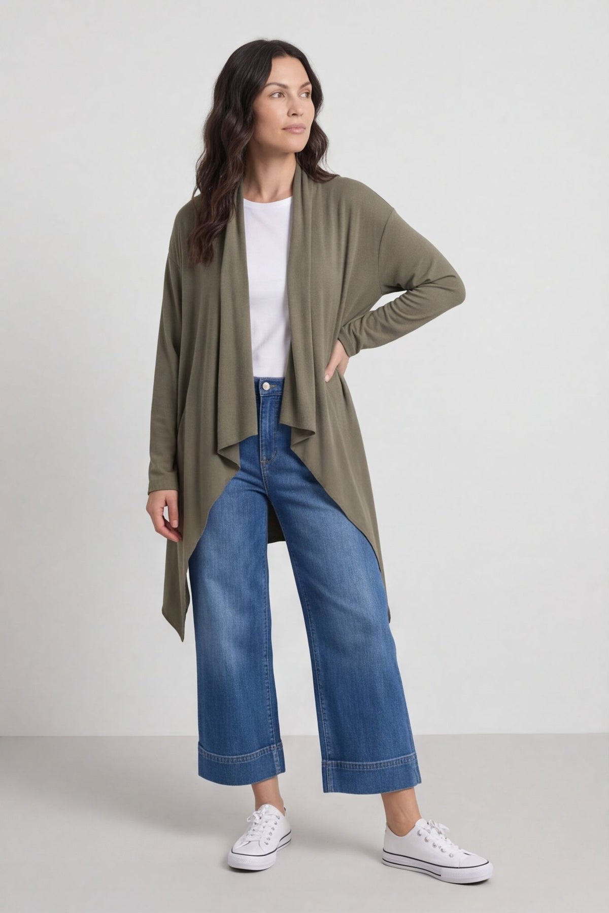 Regan Waterfall Cardigan Khaki – image 1 of 6