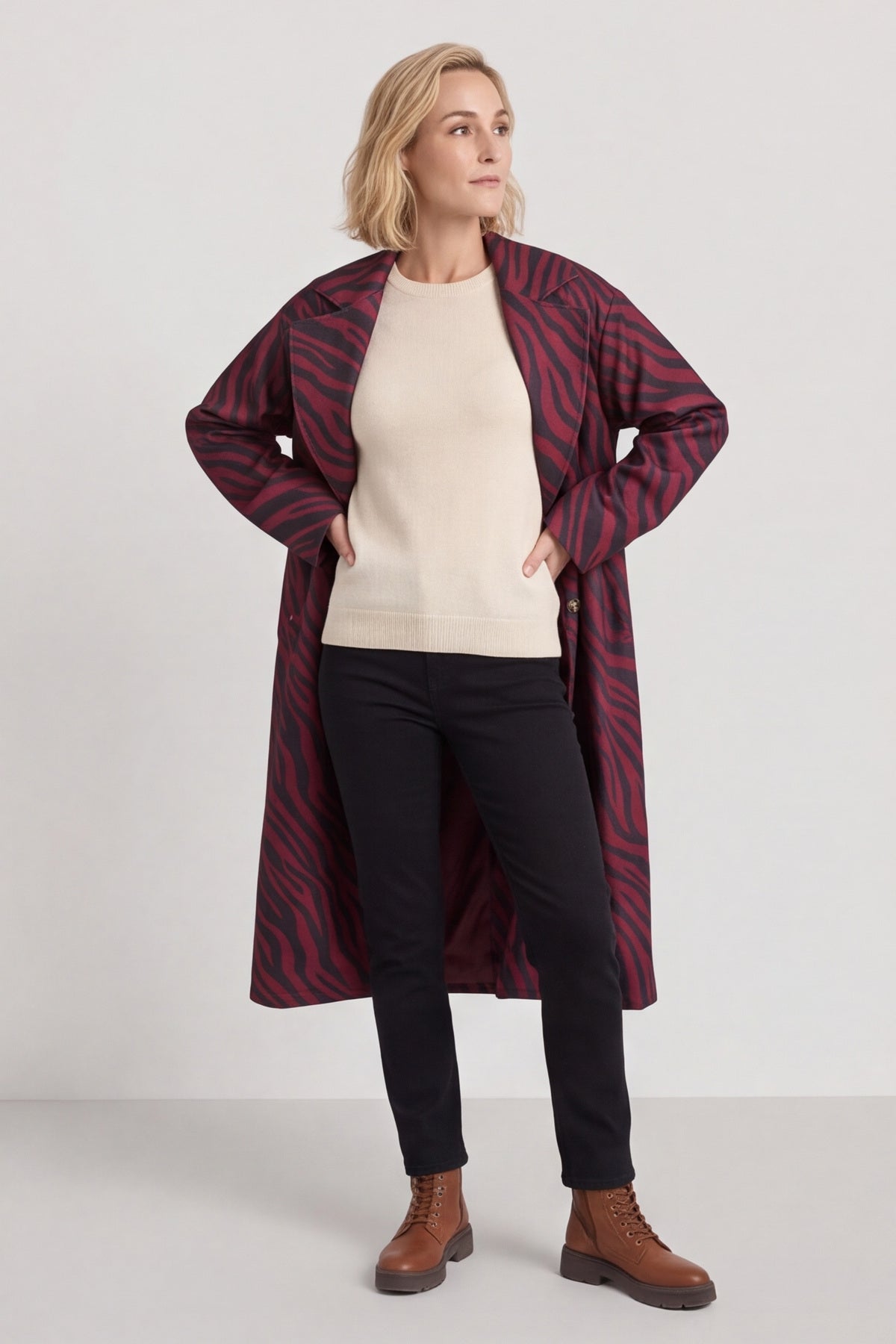 Jenna Zebra Print Coat Wine – image 1 of 5