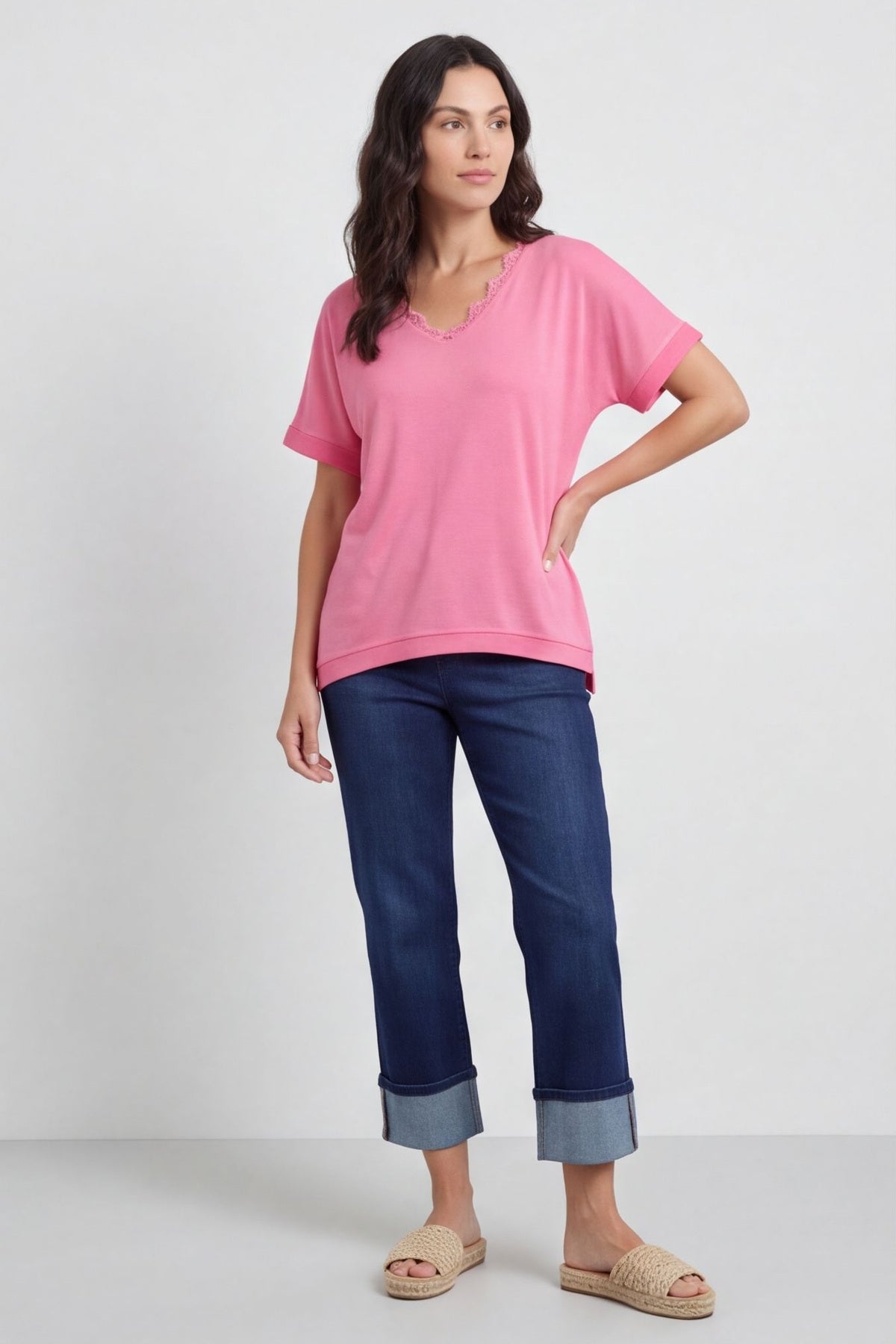 Robyn V-Neck Top Fuchsia – image 1 of 4