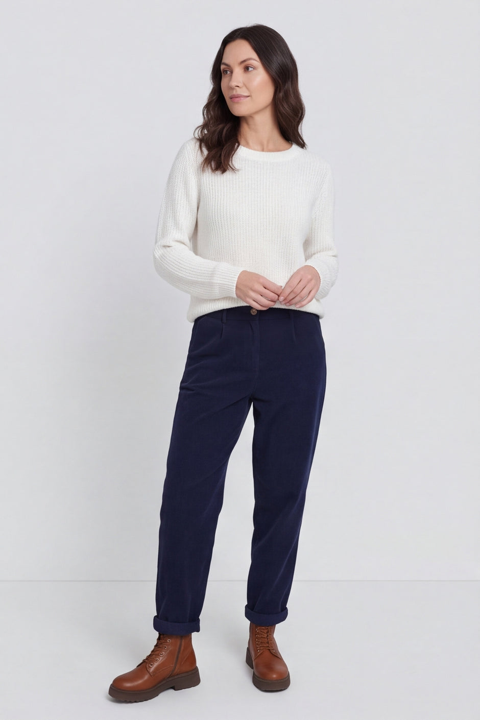 Carmella Needlecord Trousers Navy – image 1 of 6