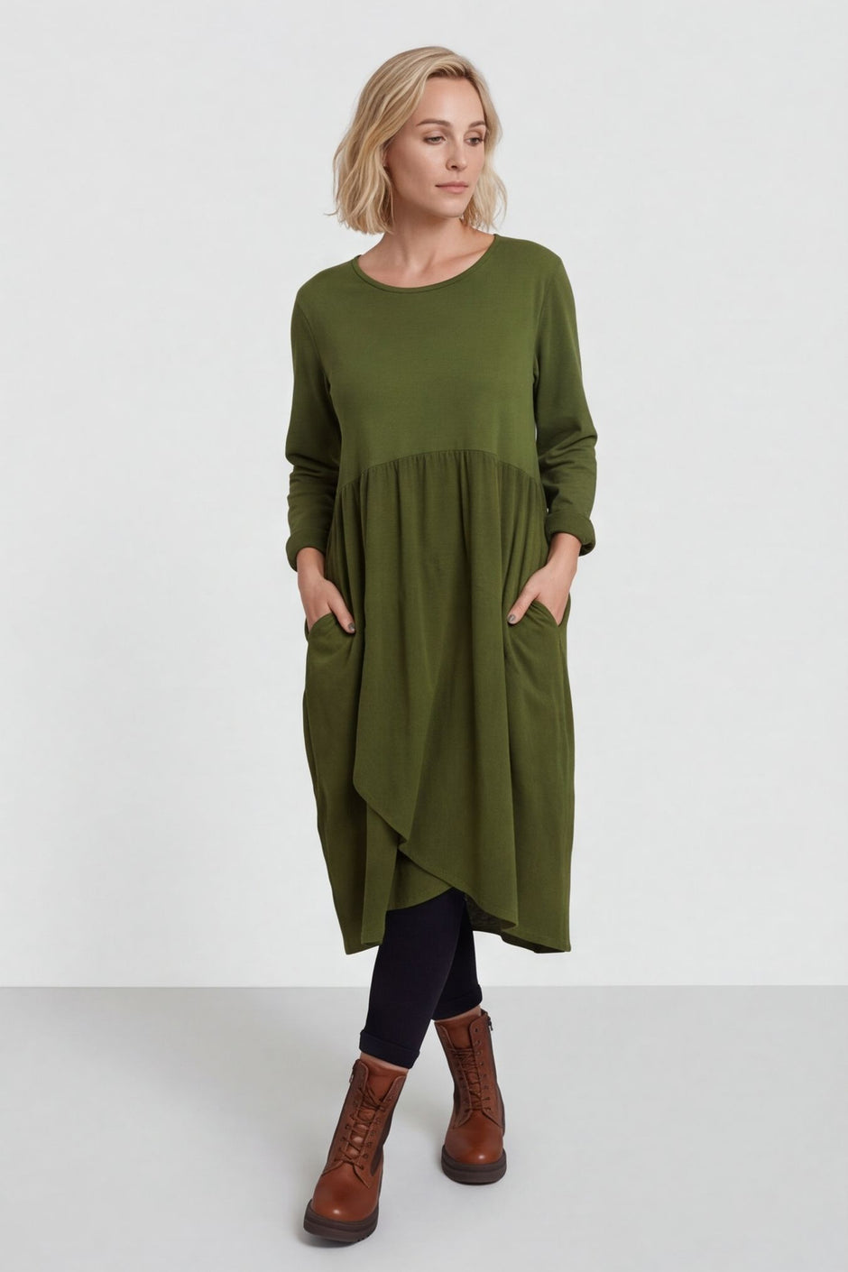 Regana Cotton Dress Olive – image 1 of 5