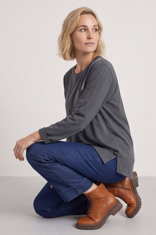 Barbara Pocket Cotton Top Charcoal – image 1 of 6